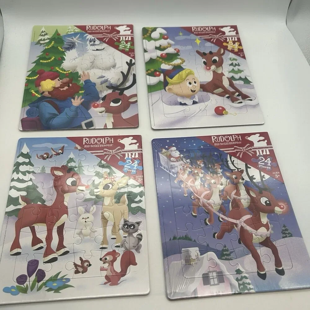 Rudolph Red-Nosed Reindeer 24 Piece Tray Puzzles Lot of 4 Sealed Ages 3+